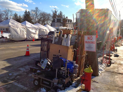 Gear set up for cast and crew of a TV production shot recently at Nyack Hospital on Midland Avenue in Nyack / Nyack Free Press